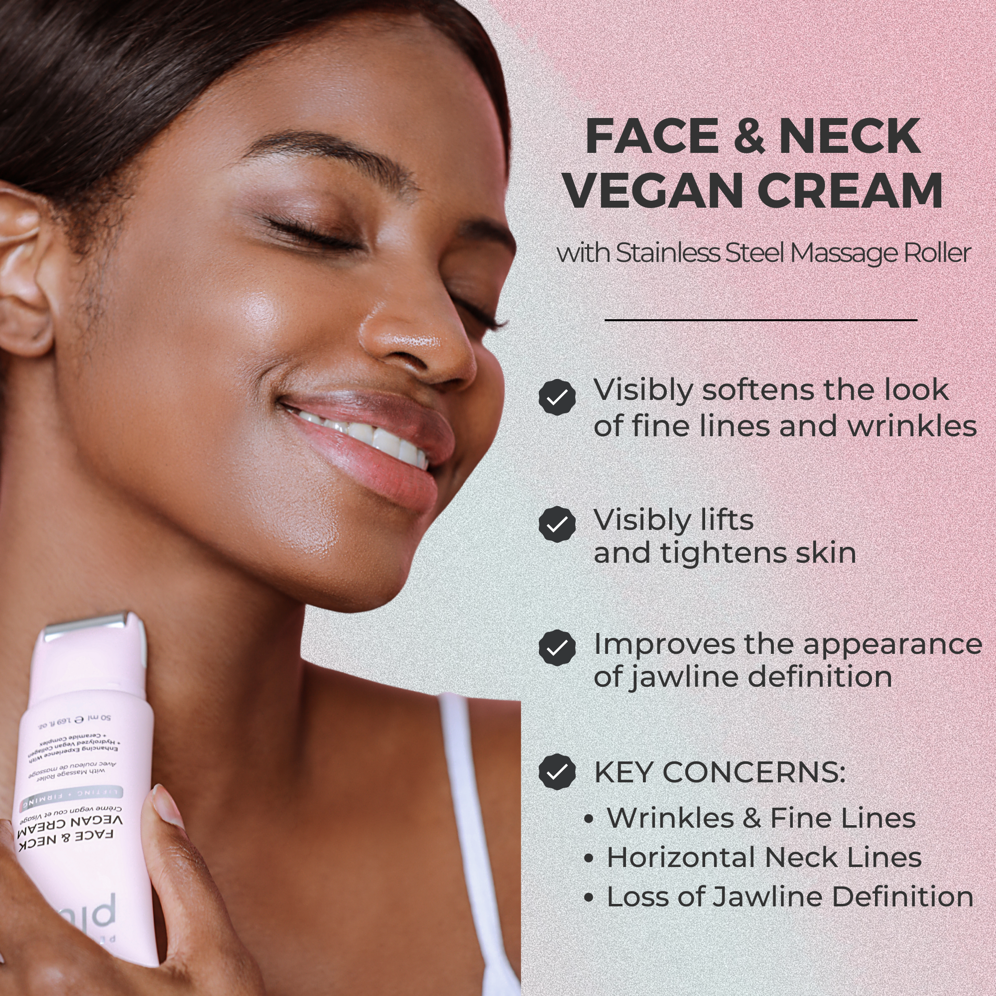 Face & Neck Vegan Cream With Stainless Steel Massage Roller