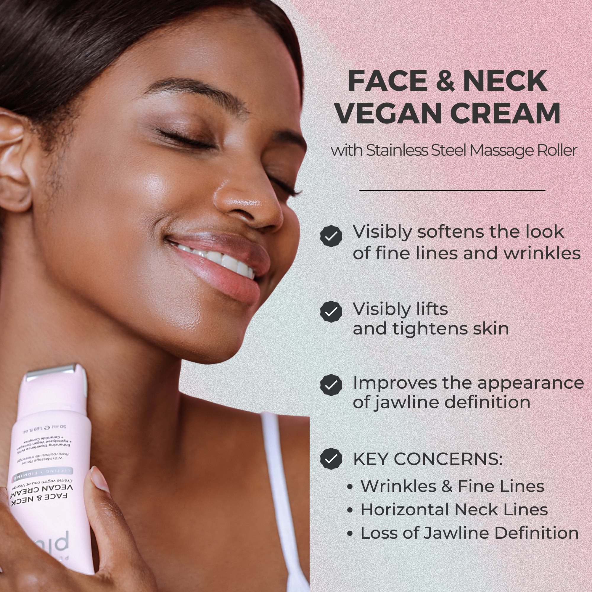 Face &amp; Neck Vegan Cream With Stainless Steel Massage Roller