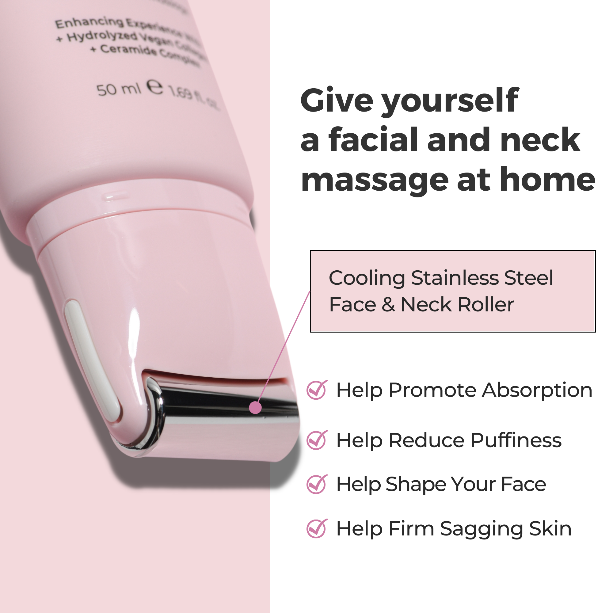 Face &amp; Neck Vegan Cream With Stainless Steel Massage Roller